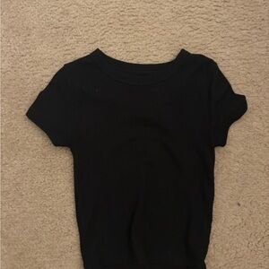 American Eagle Black Short Sleeve Ribbed Tee